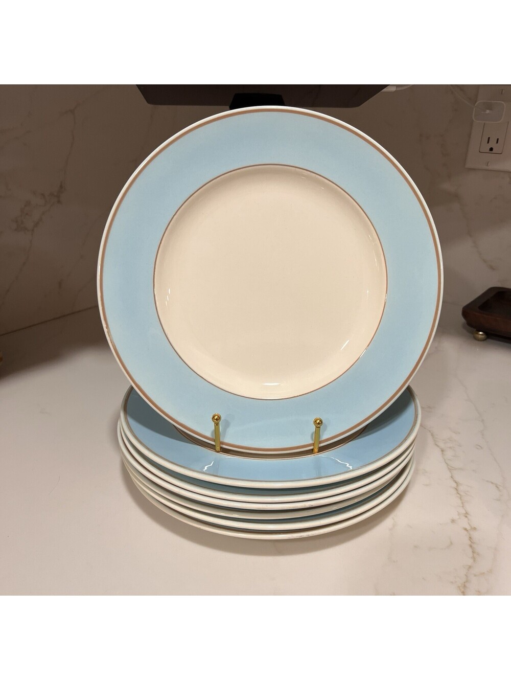 7 Homer Laughlin Eggshell Cavalier Solitude Dinner Plates HLC Ironstone Blue